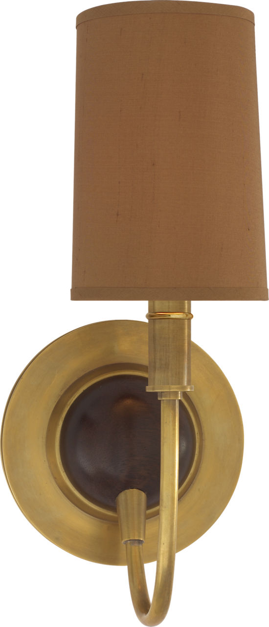 Elkins Sconce in Hand-Rubbed Antique Brass and Chocolate Wood Finish with Fawn Silk Shade
