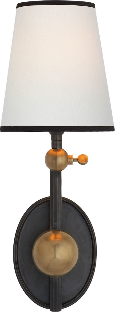 Alton Pivoting Sconce in Bronze and Hand-Rubbed Antique Brass with Linen Shade with Black Tape