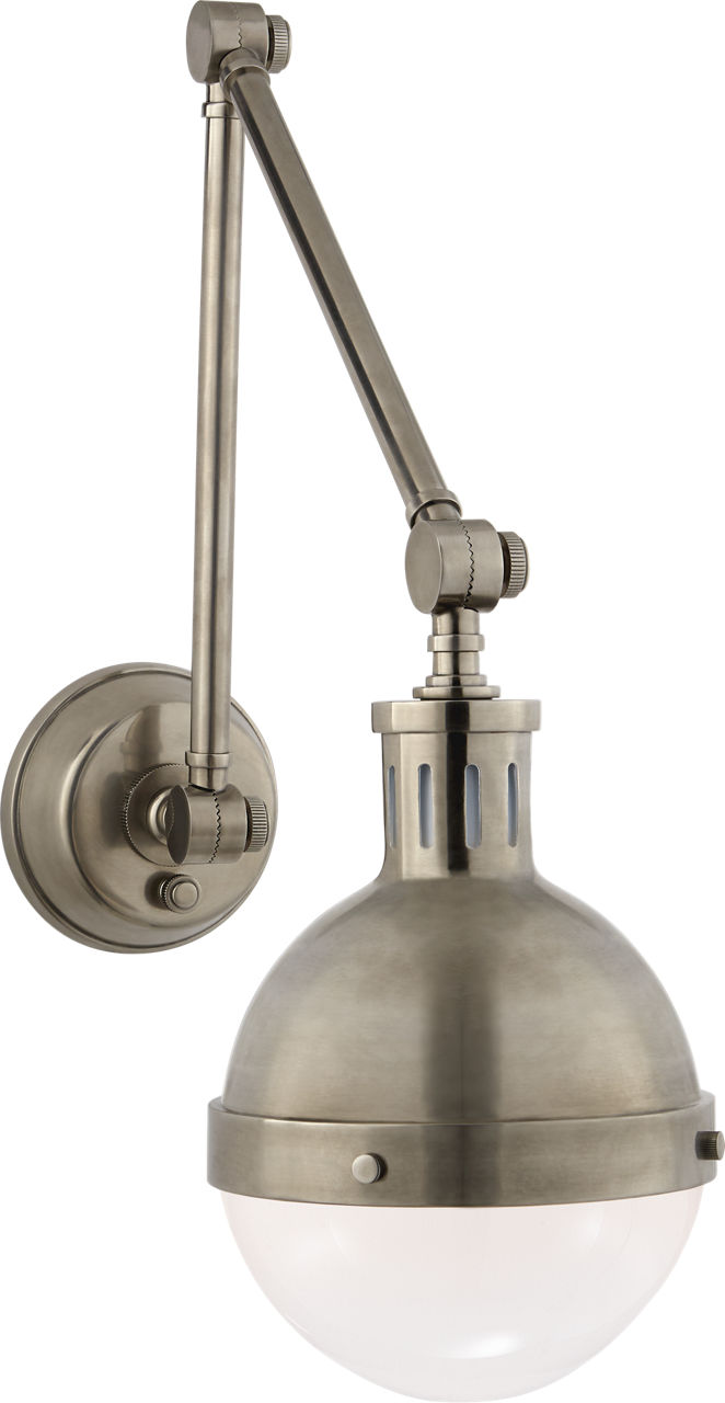 Hicks Library Light in Antique Nickel with White Glass