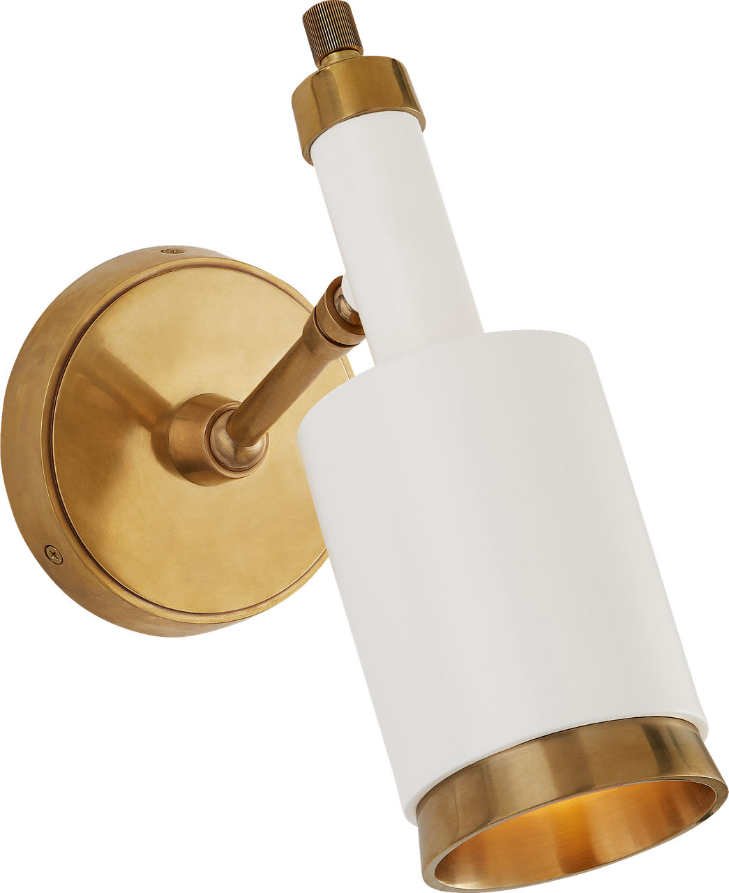 Anders Small Articulating Wall Light in Hand-Rubbed Antique Brass and White