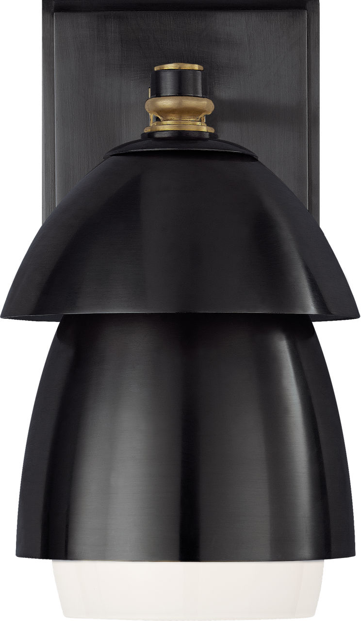 Whitman Small Sconce in Bronze and Hand-Rubbed Antique Brass with Bronze and White Glass Shade