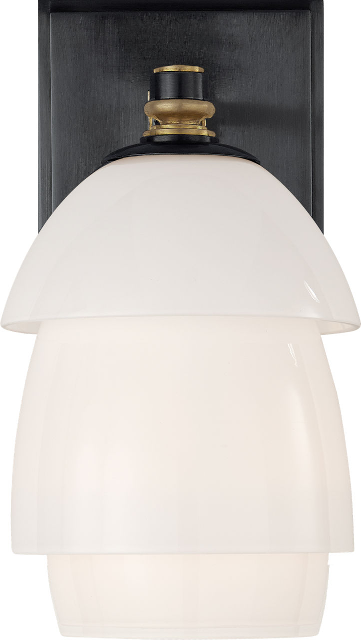Whitman Small Sconce in Bronze and Hand-Rubbed Antique Brass with White Glass Shade