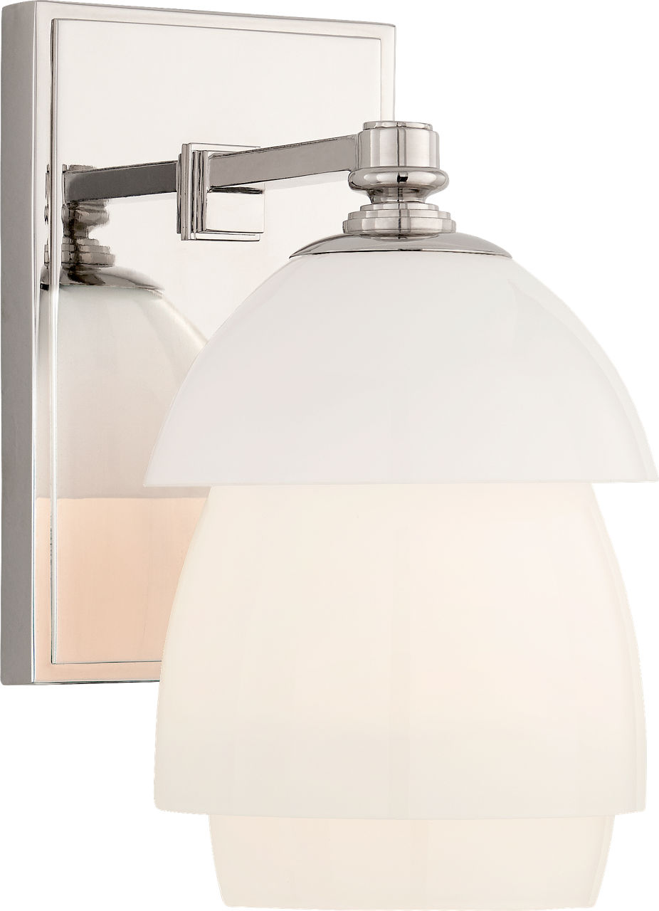 Whitman Small Sconce in Polished Nickel with White Glass Shade