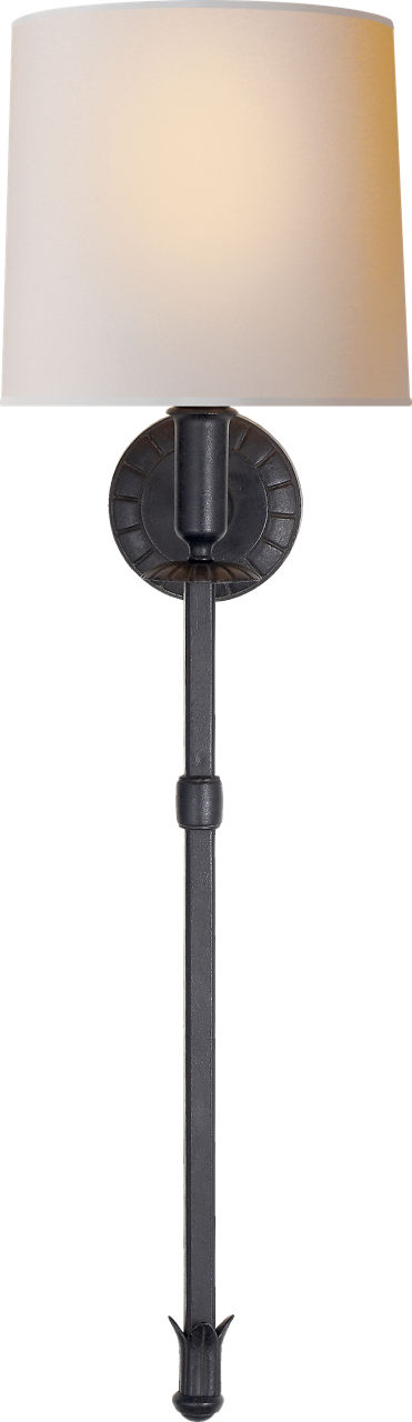 Michel Tail Sconce in Aged Iron with Natural Paper Shade