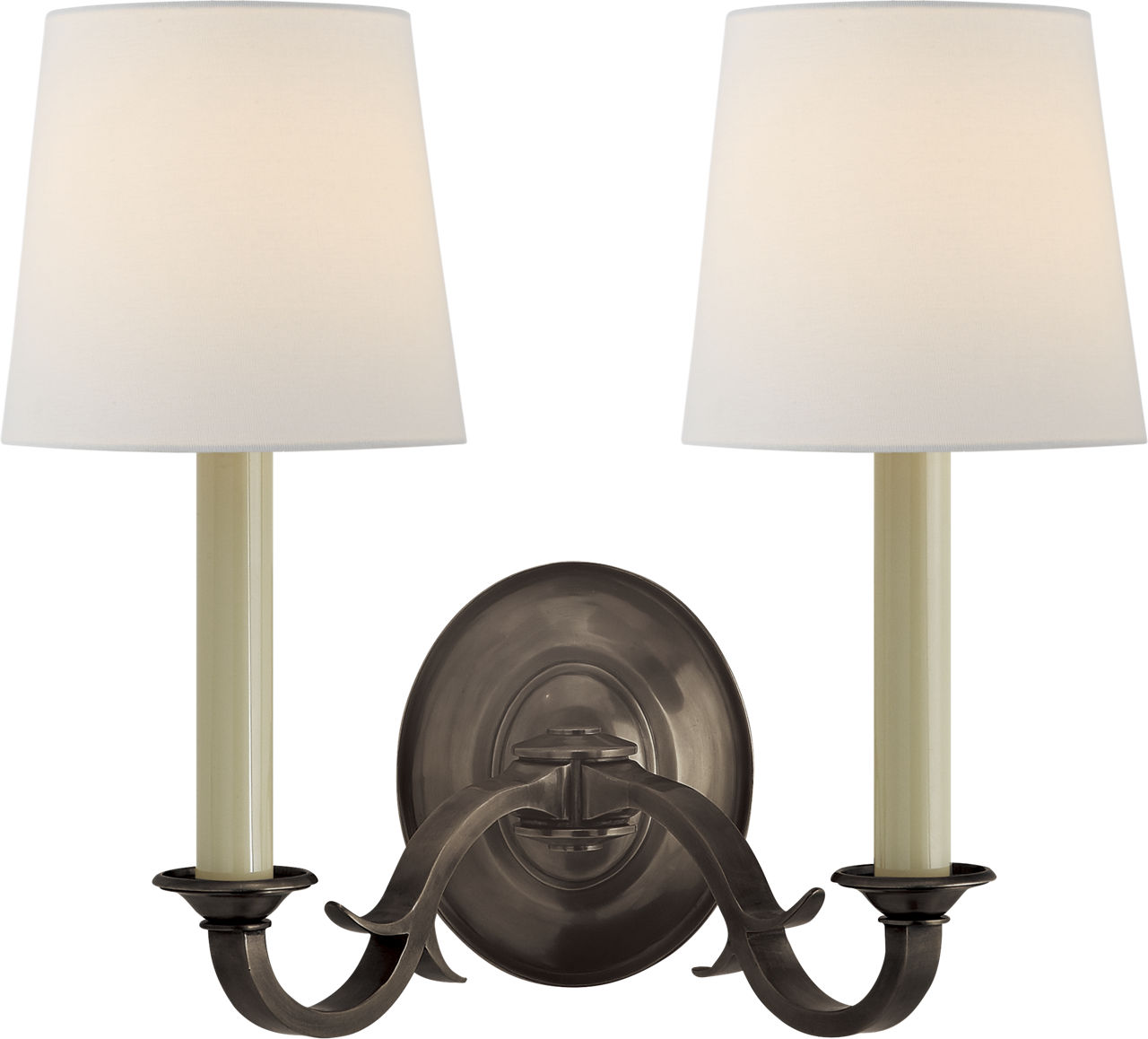 Channing Double Sconce in Bronze with Linen Shades