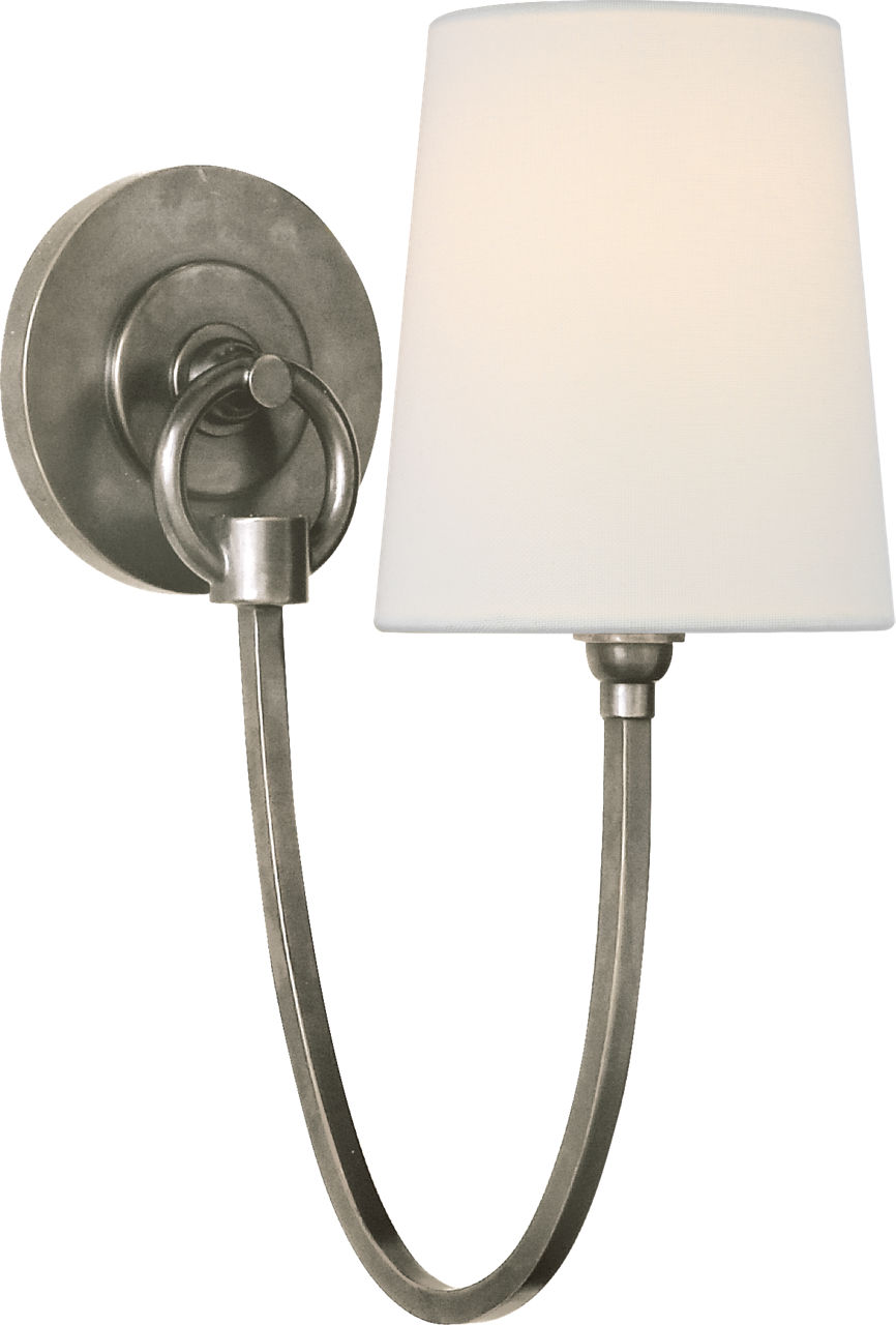 Reed Single Sconce in Antique Nickel with Linen Shade