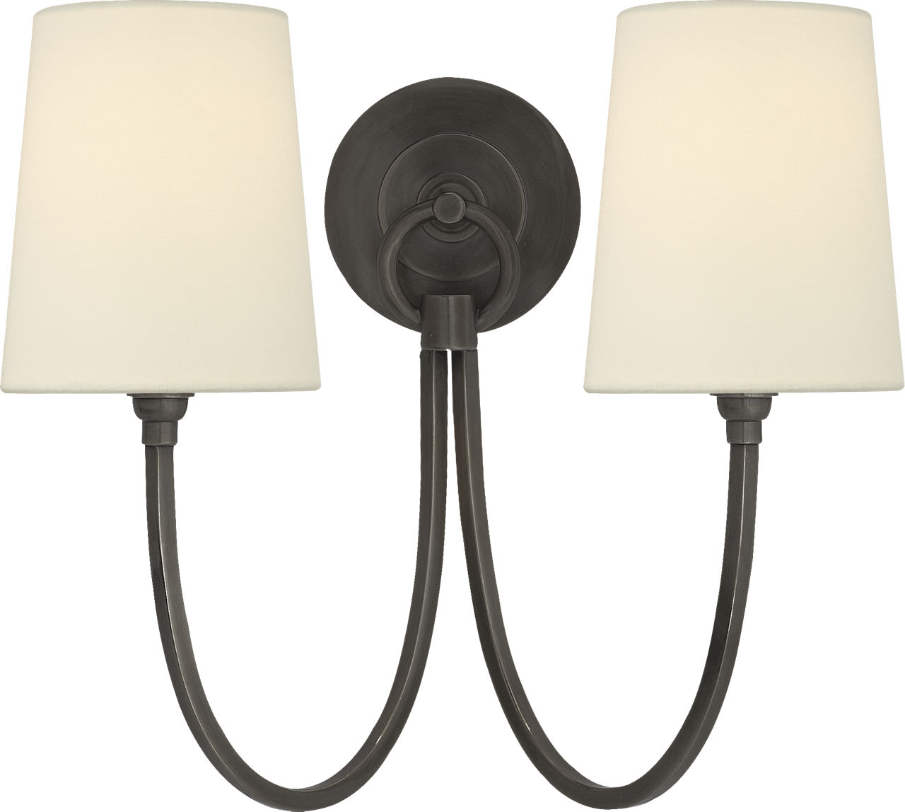 Reed Double Sconce in Bronze with Linen Shades