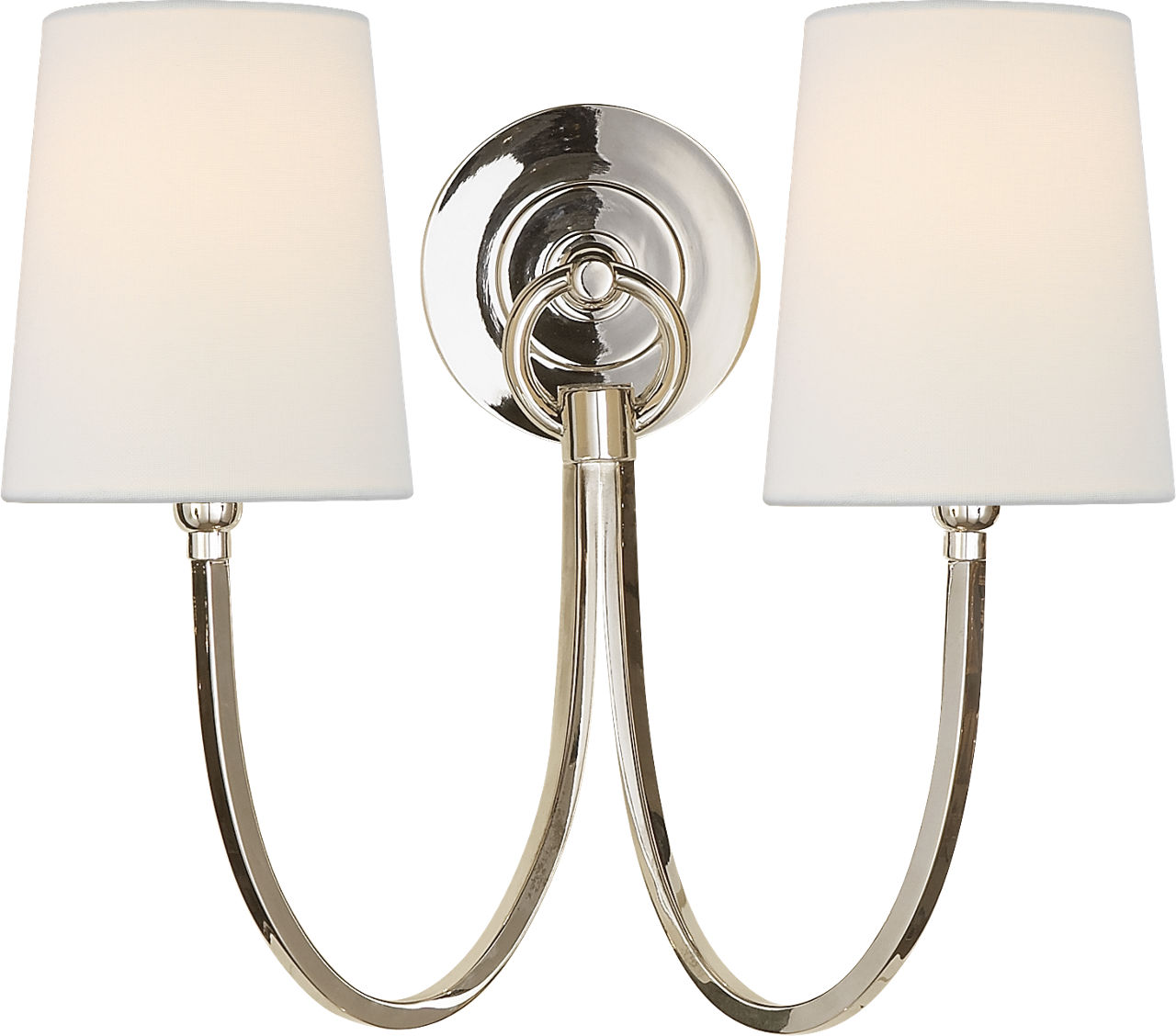 Reed Double Sconce in Polished Nickel with Linen Shades