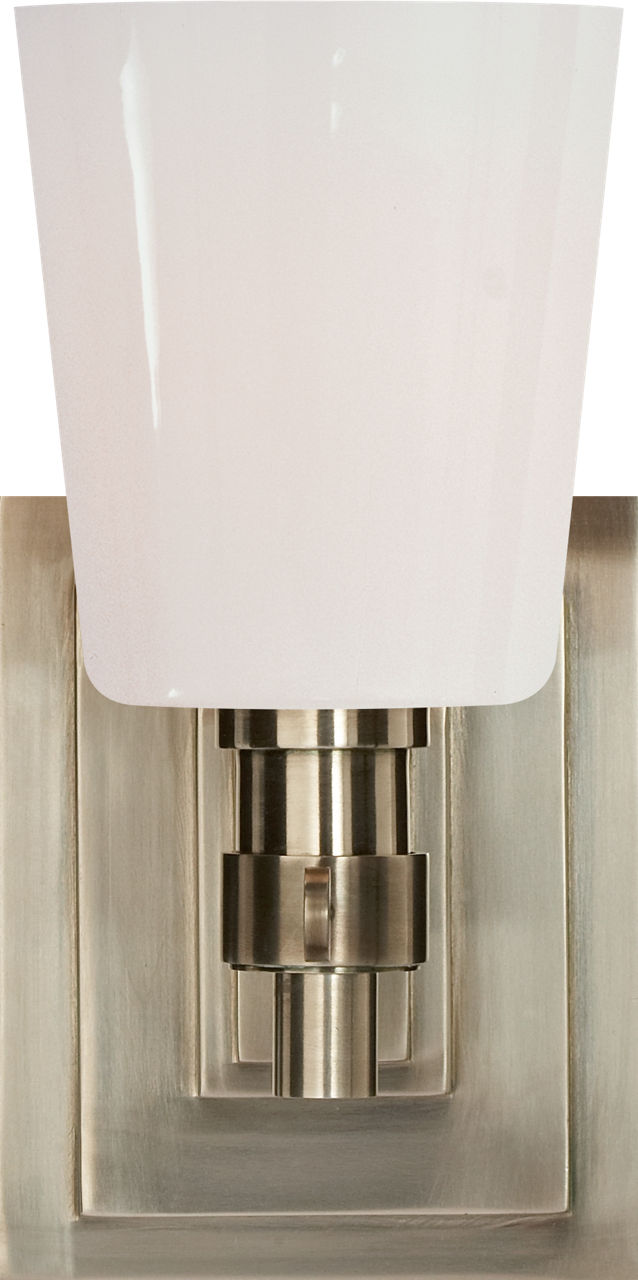 Bryant Single Bath Sconce in Antique Nickel with White Glass