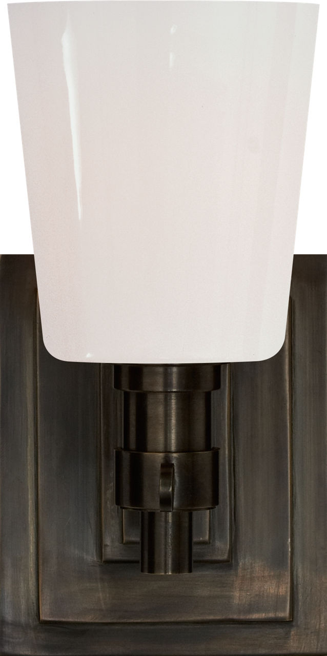 Bryant Single Bath Sconce in Bronze with White Glass