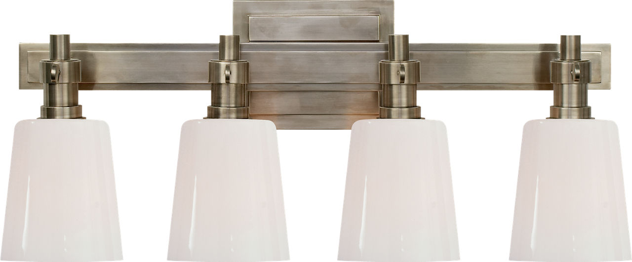 Bryant Four-Light Bath Sconce in Antique Nickel with White Glass