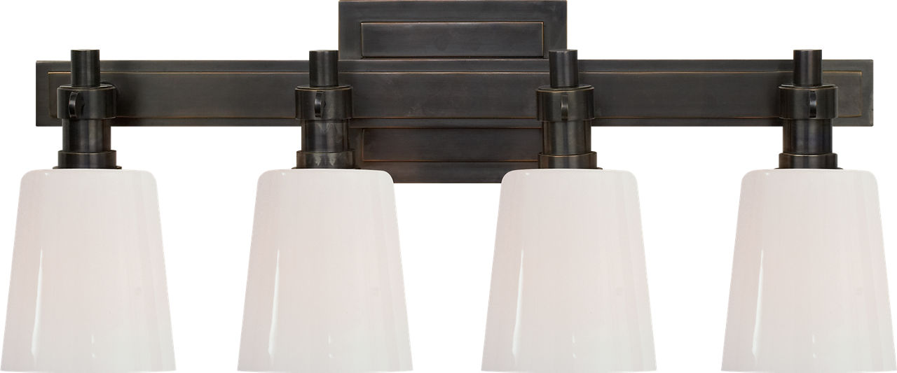 Bryant Four-Light Bath Sconce in Bronze with White Glass