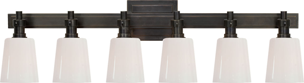 Bryant Six-Light Linear Bath Sconce in Bronze with White Glass