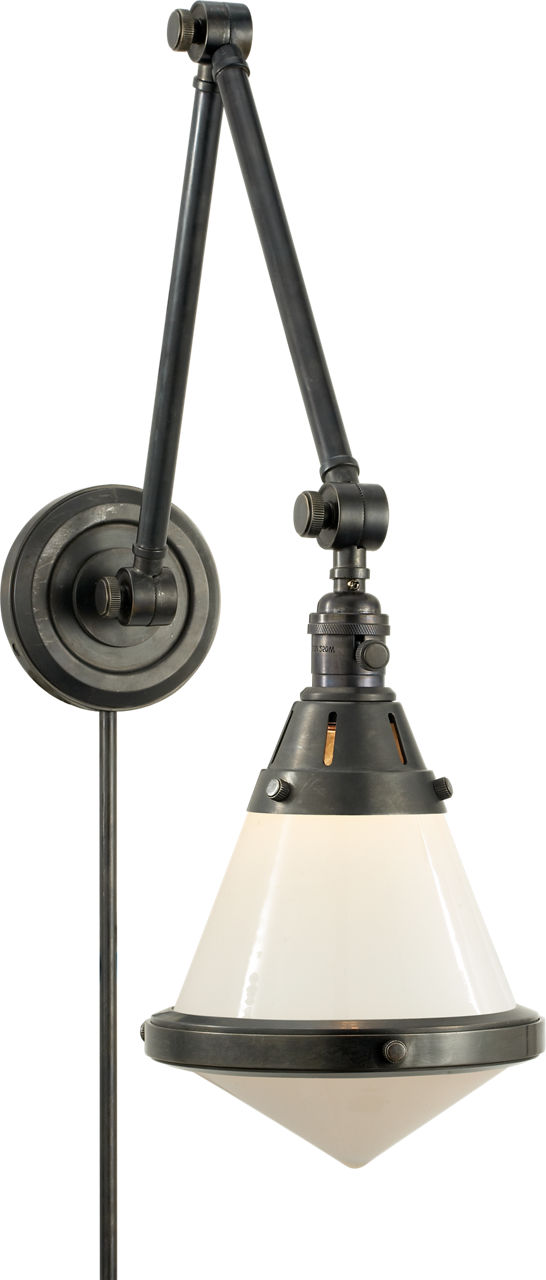 Gale Library Wall Light in Bronze with White Glass