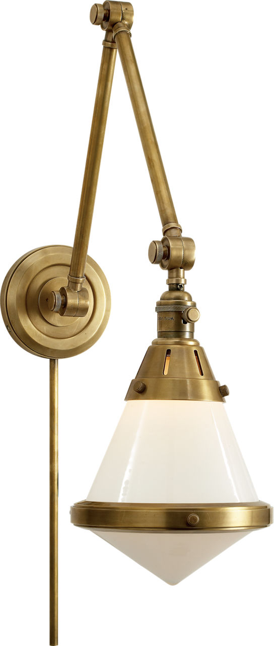 Gale Library Wall Light in Hand-Rubbed Antique Brass with White Glass