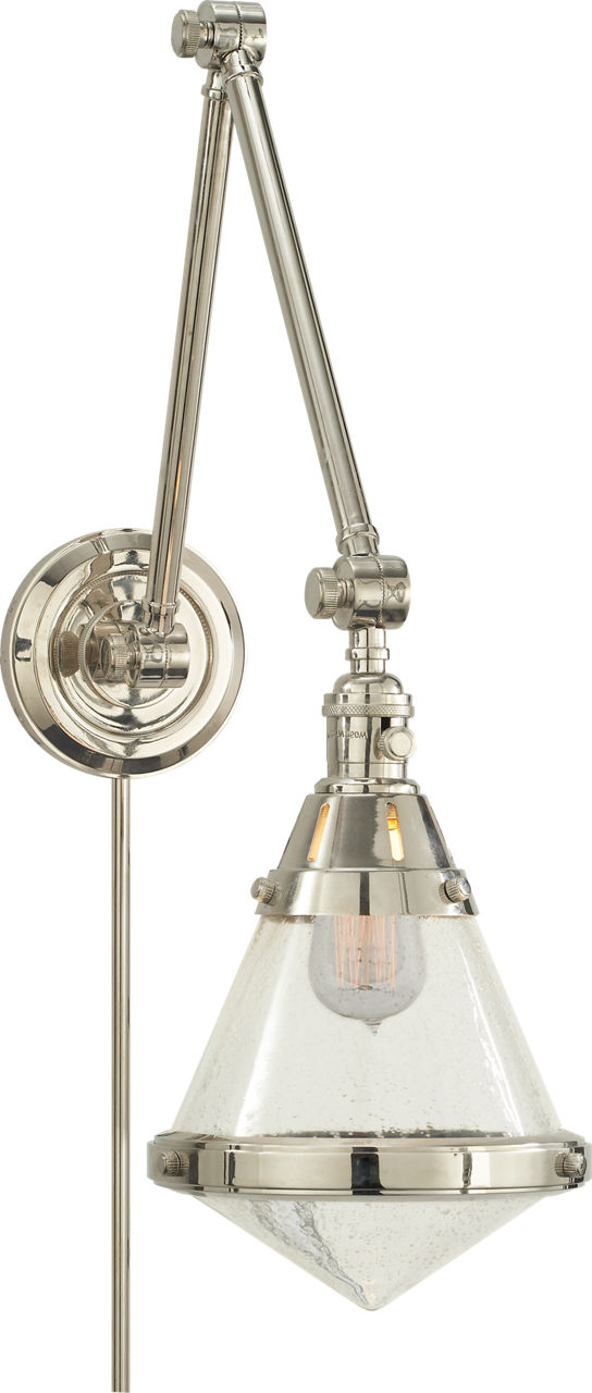 Gale Library Wall Light in Polished Nickel with Seeded Glass