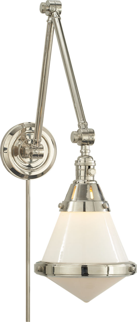 Gale Library Wall Light in Polished Nickel with White Glass