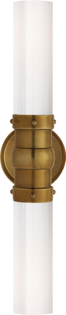 Graydon Double Bath Light in Hand-Rubbed Antique Brass with White Glass