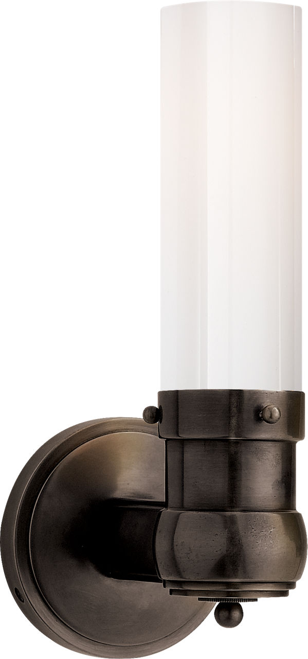 Graydon Single Bath Light in Bronze with White Glass