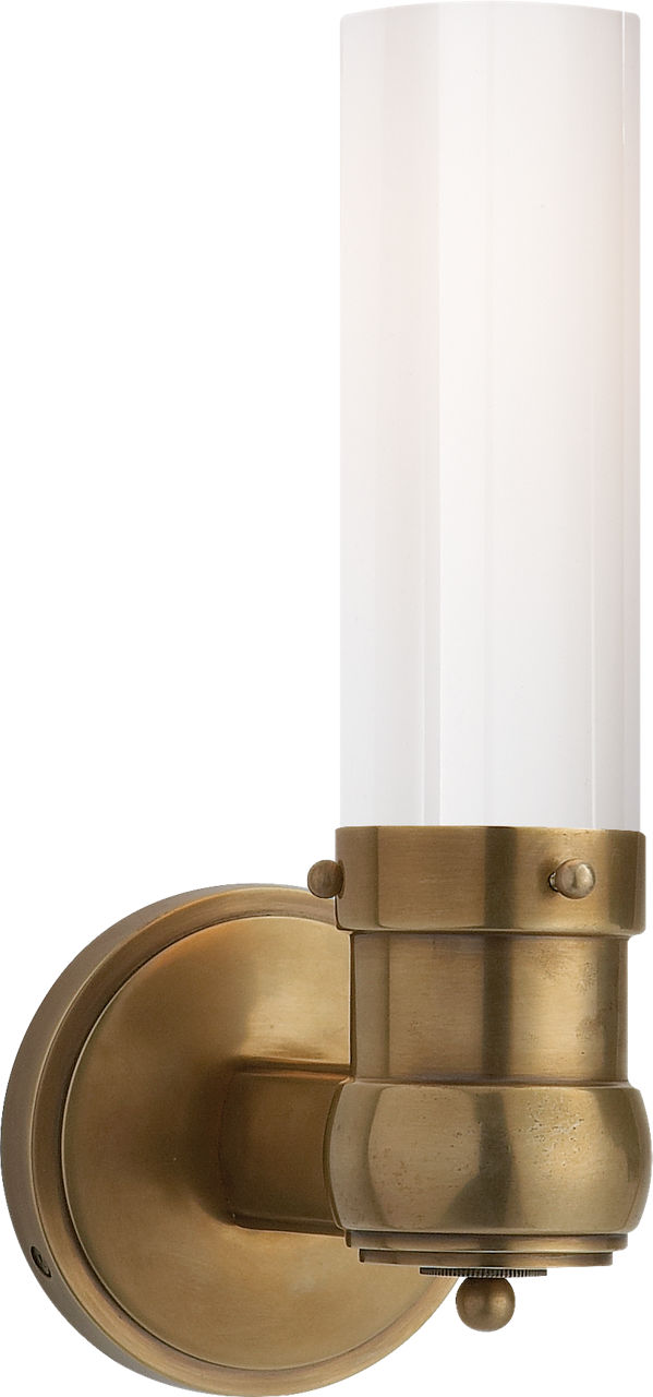 Graydon Single Bath Light in Hand-Rubbed Antique Brass with White Glass