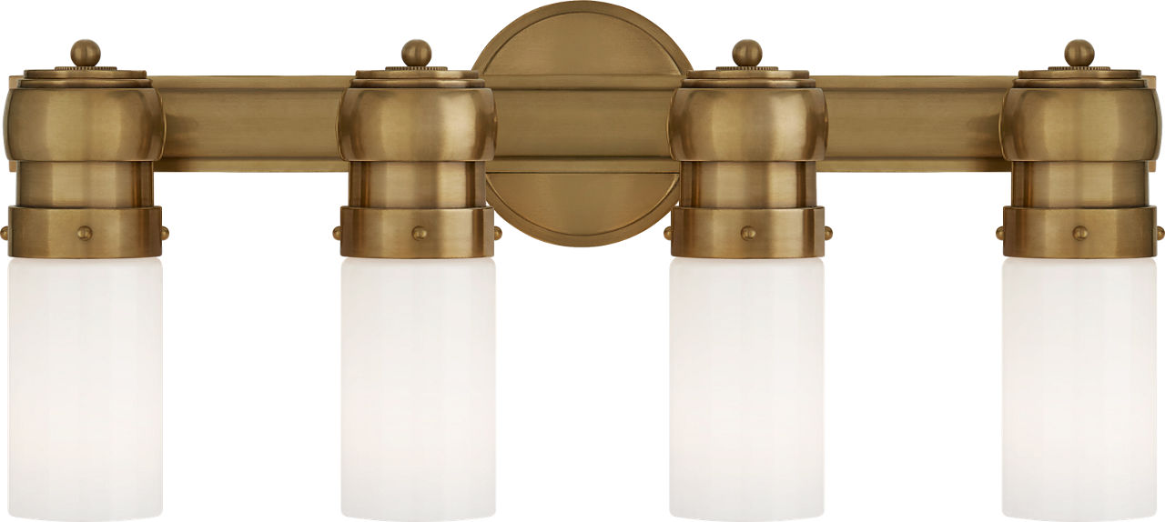 Graydon Medium Over The Mirror Bath Light in Hand-Rubbed Antique Brass with White Glass