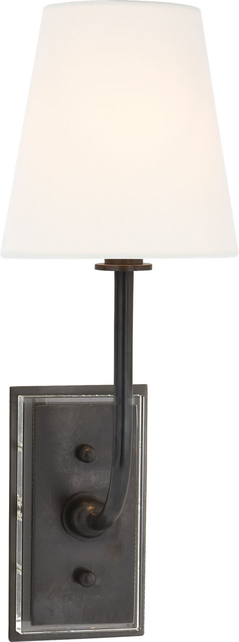 Hulton Sconce in Bronze with Crystal Backplate with Linen Shade