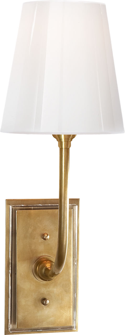 Hulton Sconce in Hand-Rubbed Antique Brass with Crystal Backplate and White Glass Shade