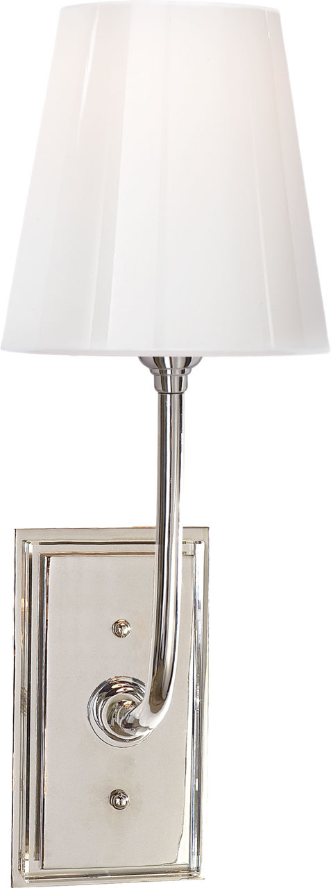 Hulton Sconce in Polished Nickel with Crystal Backplate and White Glass Shade