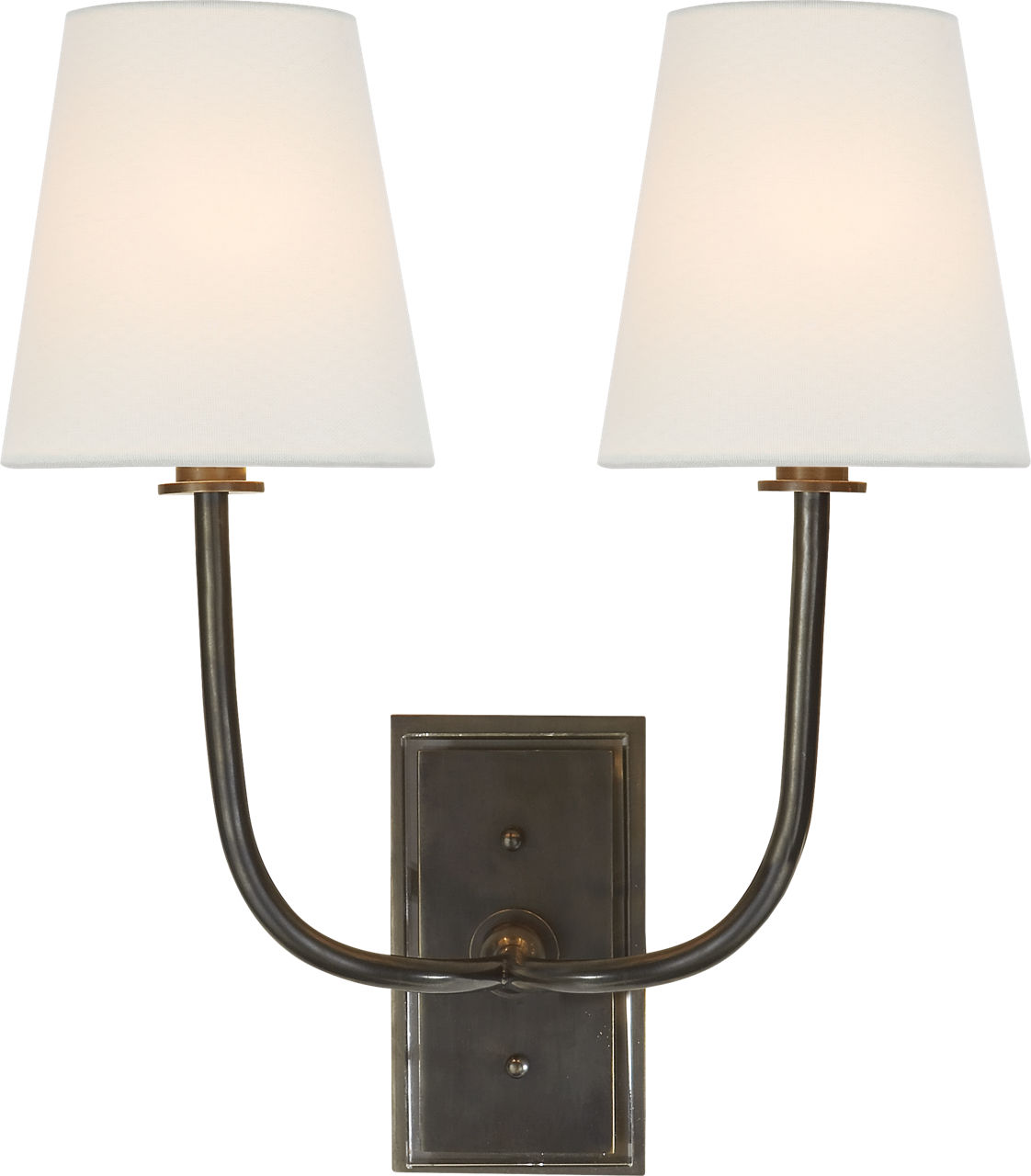 Hulton Double Sconce in Bronze with Crystal Backplate with Linen Shades