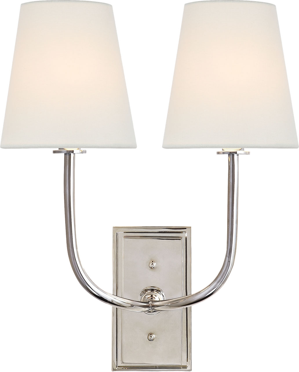 Hulton Double Sconce in Polished Nickel with Crystal Backplate with Linen Shades
