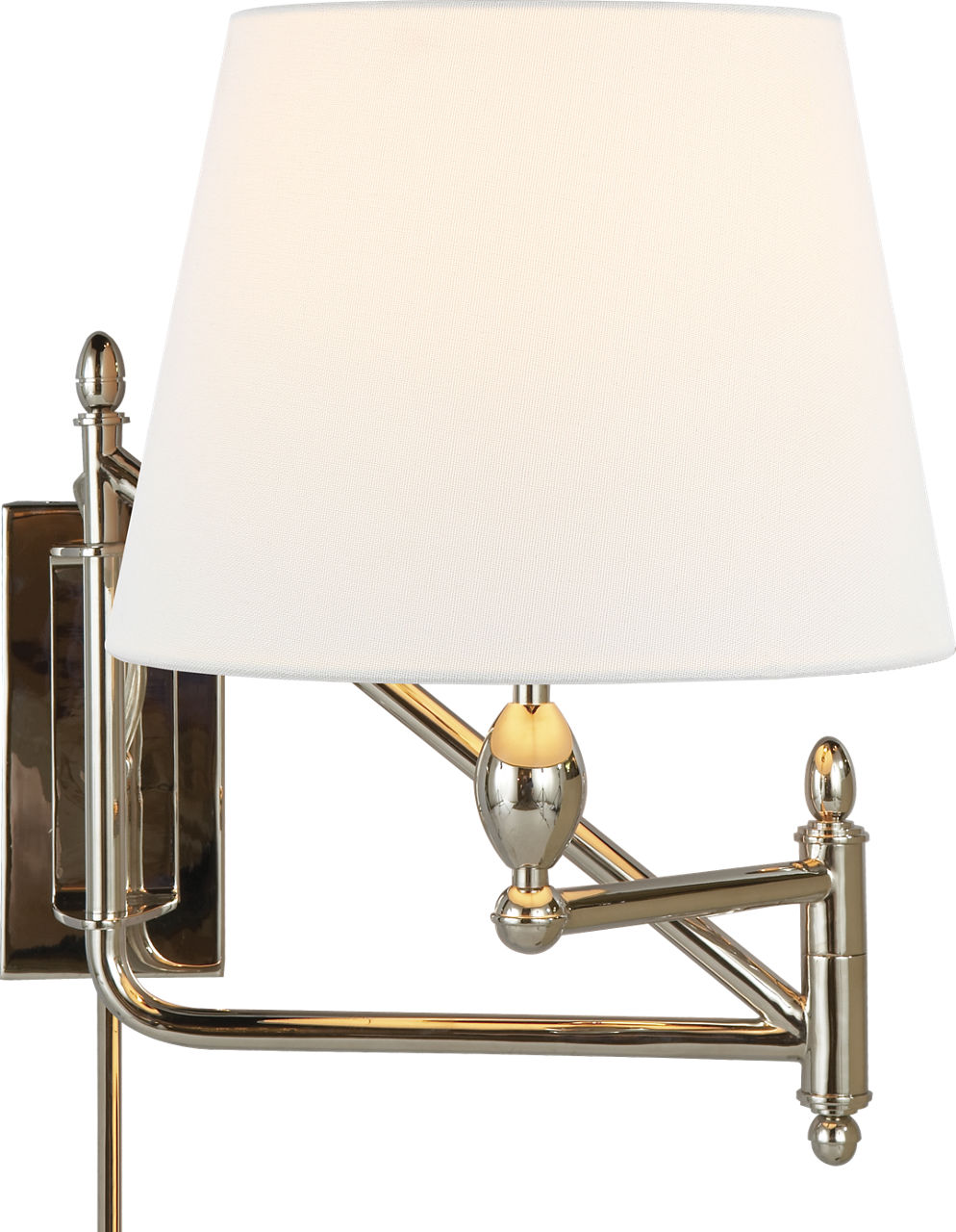 Paulo Small Bracket Light in Polished Nickel with Linen Shade