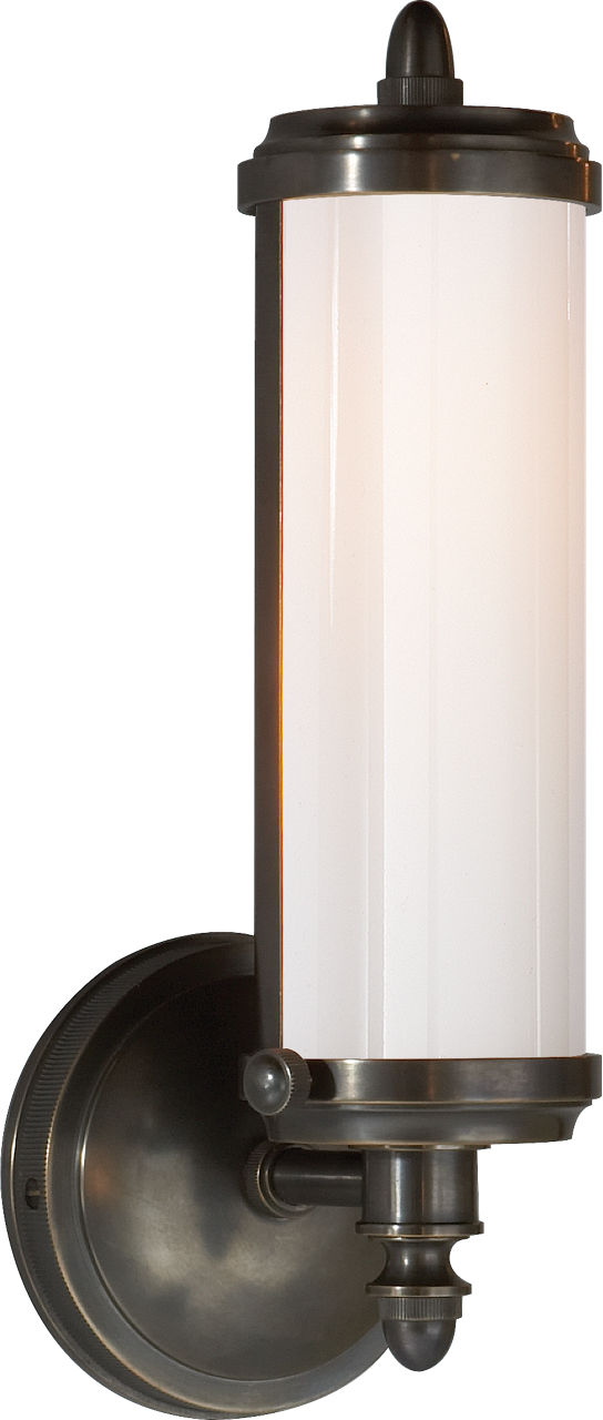 Merchant Single Bath Light in Bronze with White Glass