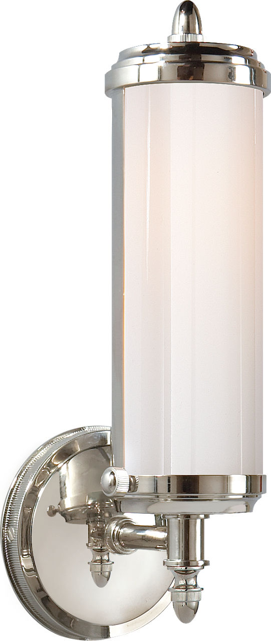 Merchant Single Bath Light in Chrome with White Glass