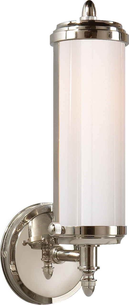 Merchant Single Bath Light in Polished Nickel with White Glass