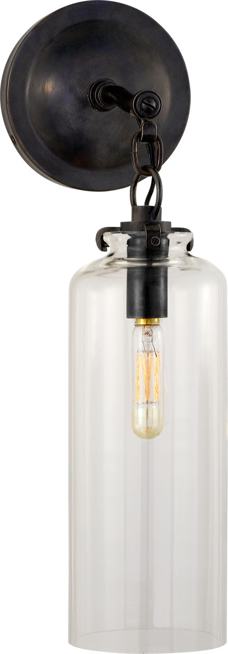 Katie Small Cylinder Sconce in Bronze with Clear Glass