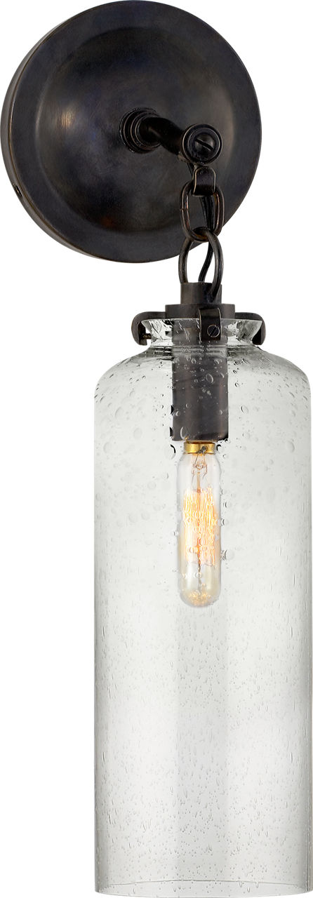 Katie Small Cylinder Sconce in Bronze with Seeded Glass