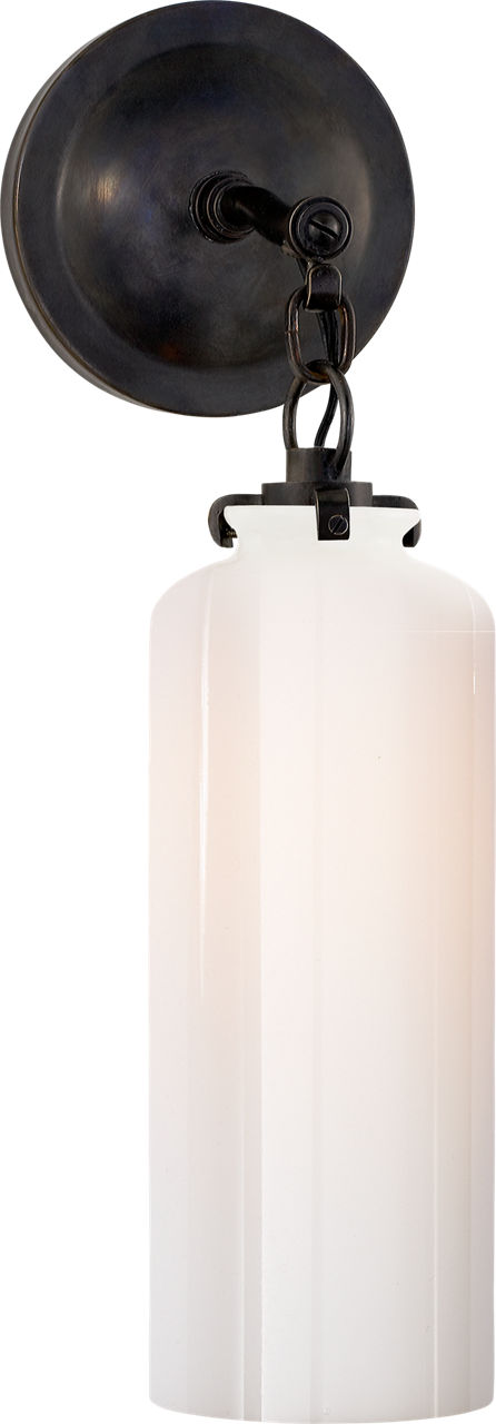 Katie Small Cylinder Sconce in Bronze with White Glass