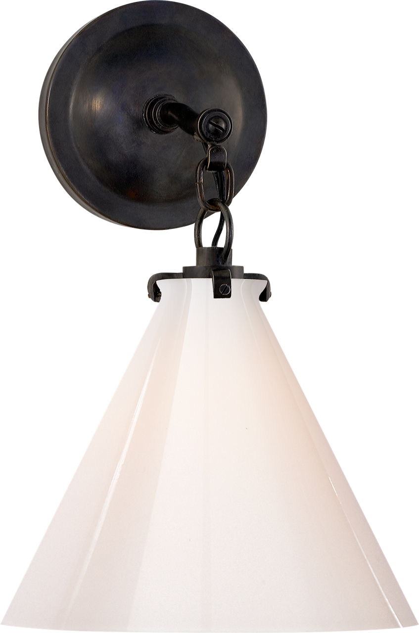 Katie Small Conical Sconce in Bronze with White Glass