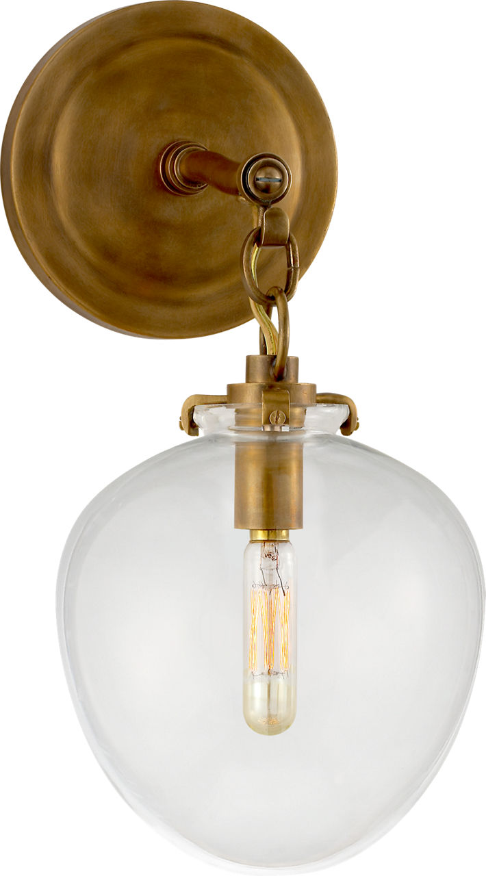 Katie Small Acorn Sconce in Hand-Rubbed Antique Brass with Clear Glass