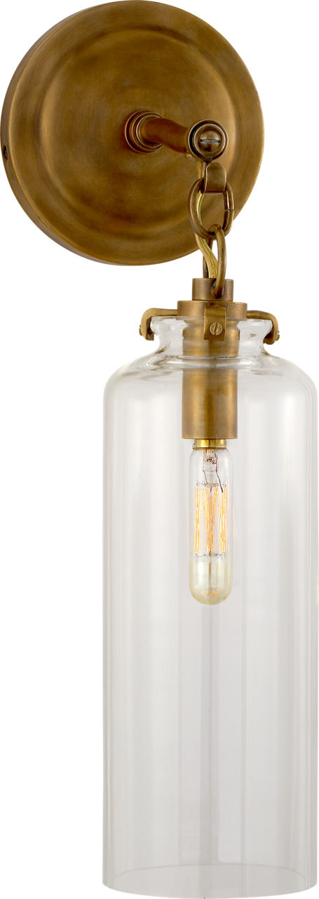 Katie Small Cylinder Sconce in Hand-Rubbed Antique Brass with Clear Glass