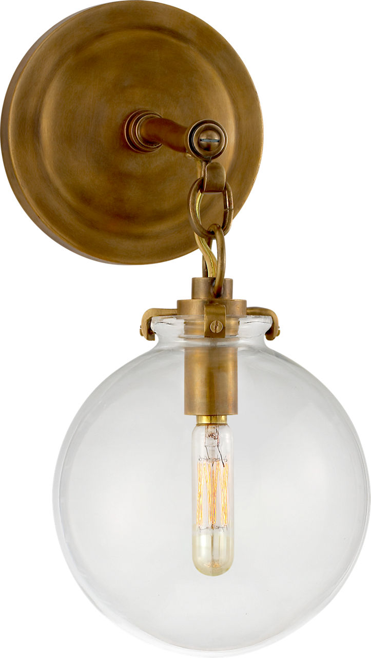 Katie Small Globe Sconce in Hand-Rubbed Antique Brass with Clear Glass