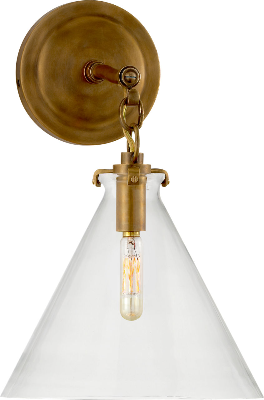 Katie Small Conical Sconce in Hand-Rubbed Antique Brass with Clear Glass