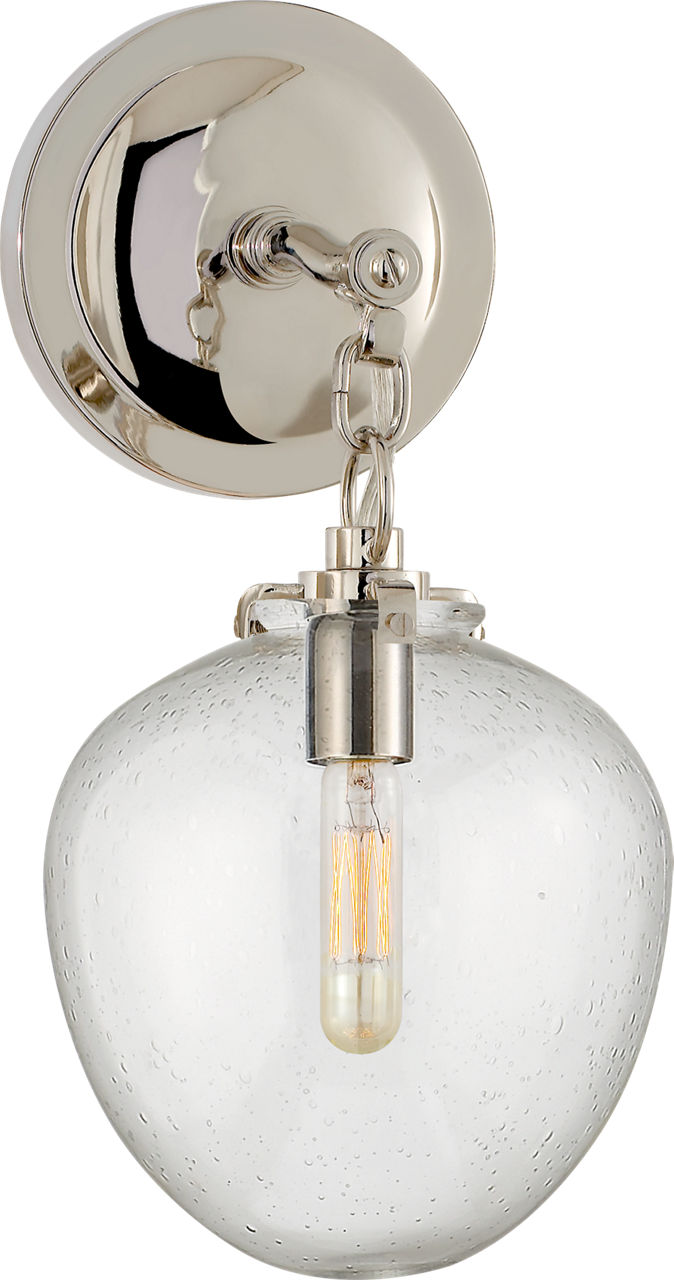 Katie Small Acorn Sconce in Polished Nickel with Seeded Glass