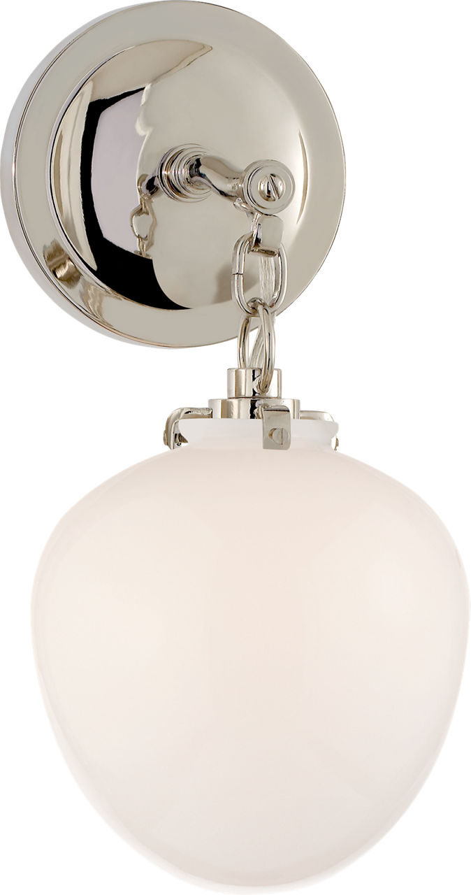 Katie Small Acorn Sconce in Polished Nickel with White Glass