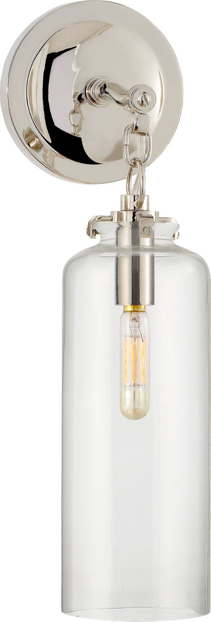 Katie Small Cylinder Sconce in Polished Nickel with Clear Glass