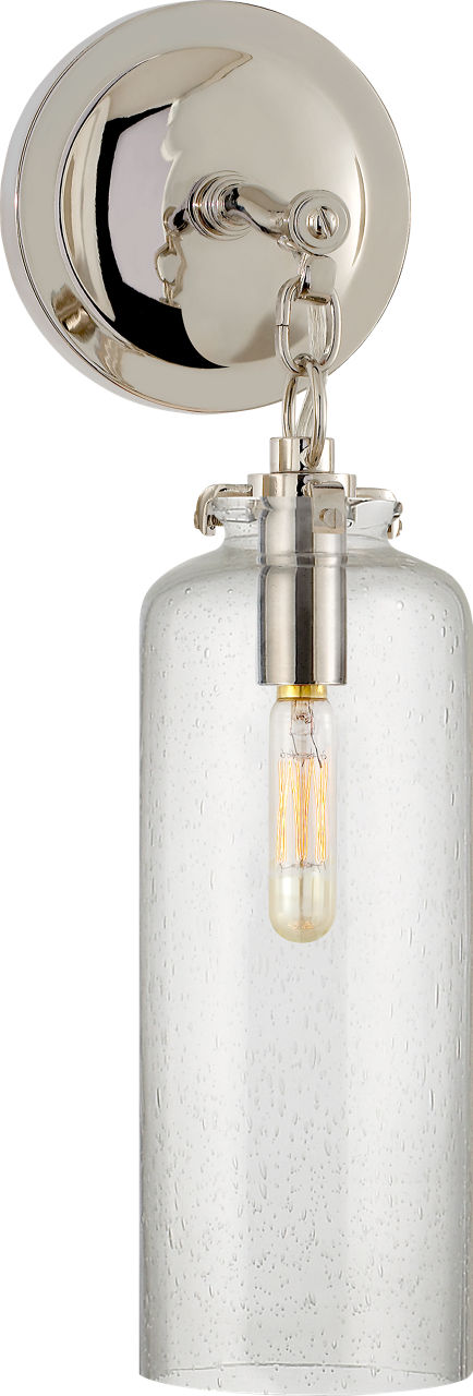 Katie Small Cylinder Sconce in Polished Nickel with Seeded Glass