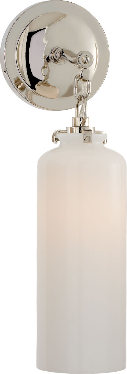 Katie Small Cylinder Sconce in Polished Nickel with White Glass