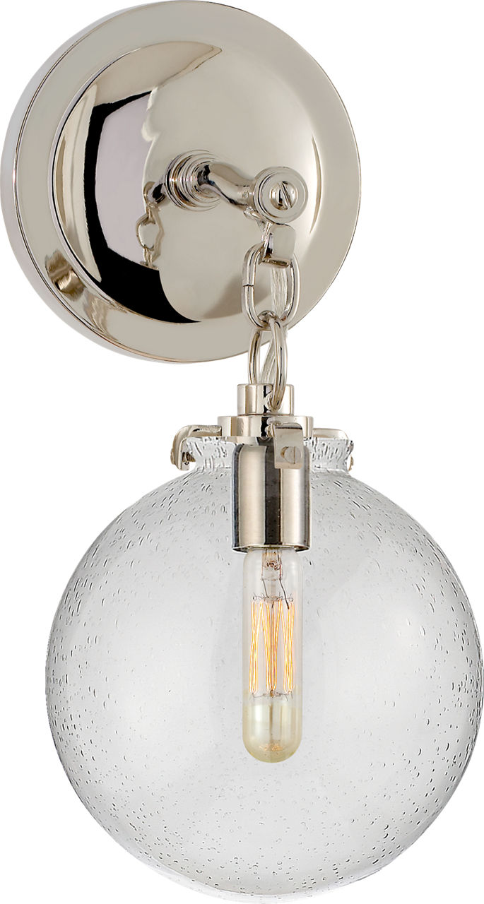 Katie Small Globe Sconce in Polished Nickel with Seeded Glass