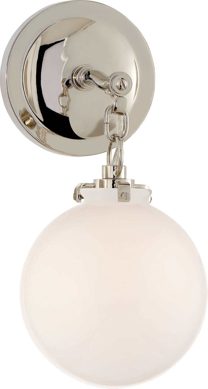 Katie Small Globe Sconce in Polished Nickel with White Glass