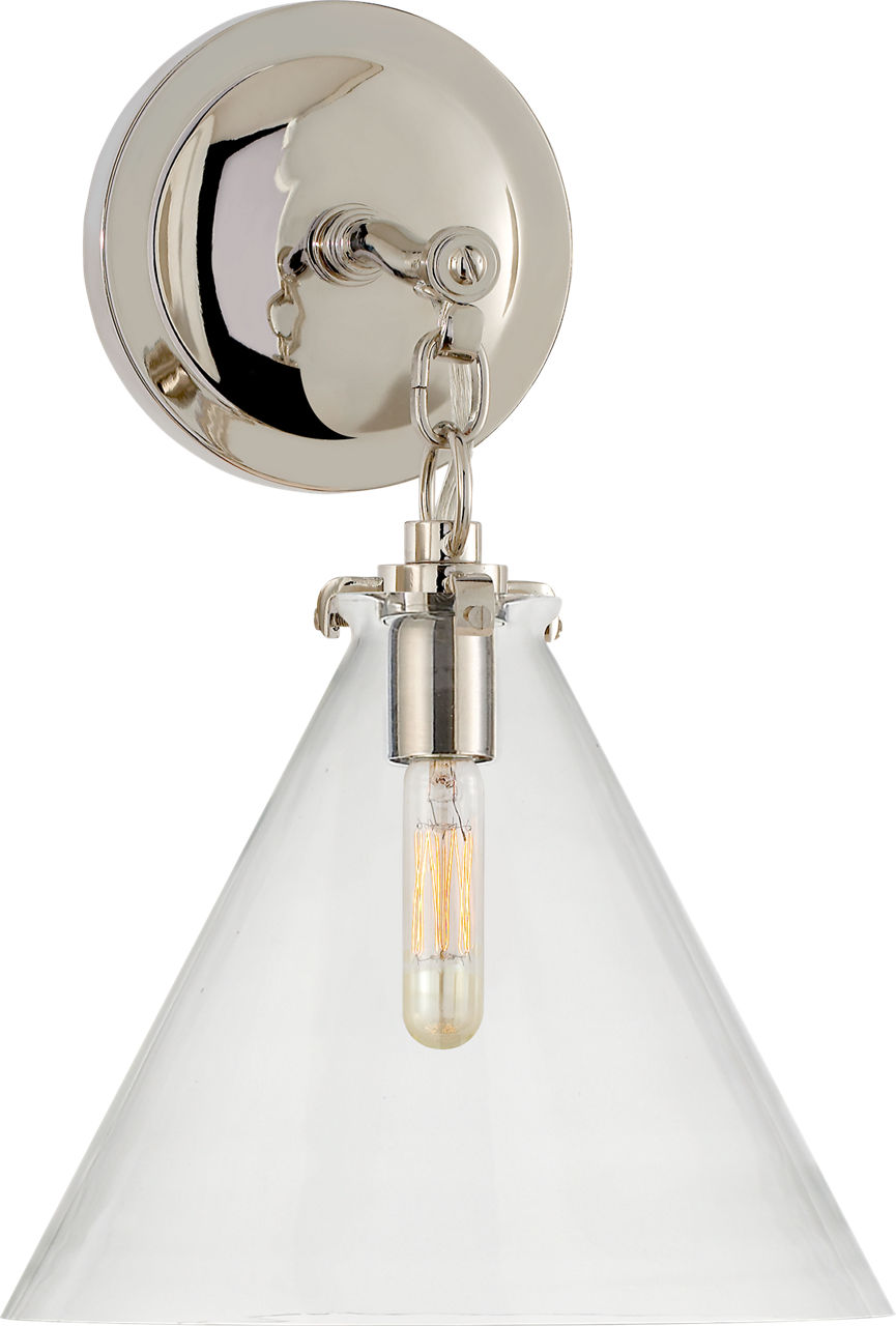 Katie Small Conical Sconce in Polished Nickel with Clear Glass